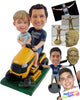 Custom Bobblehead Dad and son having fun on the lawn mower wearing t-shirts and shorts and sandals - Parents & Kids Dad & Kids Personalized Bobblehead & Action Figure
