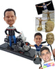 Custom Bobblehead Guy wearing a long sleeve shirt with one hand on hip and the other on the bike - Motor Vehicles Motorcycles Personalized Bobblehead & Action Figure