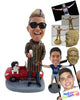 Custom Bobblehead Extravagant male wearing a long expensive coat holding a cup of coffee with his car and pet on the back - Motor Vehicles Cars, Trucks & Vans Personalized Bobblehead & Action Figure