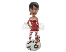 Custom Bobblehead Stylish Gal Wearing Sexy Santa Claus Outfit Ready For Christmas Party - Holidays & Festivities Christmas Personalized Bobblehead & Cake Topper