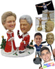 Custom Bobblehead Clinton Couple Wearing Santa Claus Outfit - Holidays & Festivities Christmas Personalized Bobblehead & Cake Topper