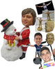 Custom Bobblehead Man Wearing Santa Claus Outfit Posing With A Snowman - Holidays & Festivities Christmas Personalized Bobblehead & Cake Topper