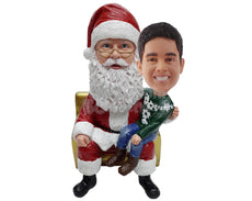 Custom Bobblehead Sitting on Sant's Lap - Santa Claus Personalized Bobblehead - Holidays & Festivities Christmas Personalized Bobblehead & Cake Topper