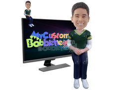 Personalized Computer Screen & Car Dashboard Sitting Buddy Custom Bobblehead - Sports Fan Ready to Cheer