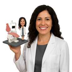 Custom Bobblehead Female Dentist Standing Next To Reclining Chair & Computerized Equipment - Careers & Professionals Dentists Personalized Bobblehead & Cake Topper