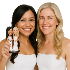 Custom Bobblehead Gorgeous Lesbian Same Sex Couple Holding Hands In Their Wedding Attire - Wedding & Couples Same Sex Personalized Bobblehead & Cake Topper