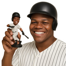 Custom Bobblehead Male Baseball Player Running After Hitting The Ball In The Air - Sports & Hobbies Baseball Personalized Bobblehead & Cake Topper