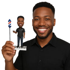 Custom Bobblehead Barber With His Chair And A Hair Clipper - Careers & Professionals Barbers & Hairstylists Personalized Bobblehead & Cake Topper