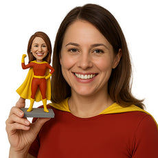 Custom Bobblehead Girl In Super Woman Costume Showing Her Muscle - Super Heroes & Movies Super Heroes Personalized Bobblehead & Cake Topper