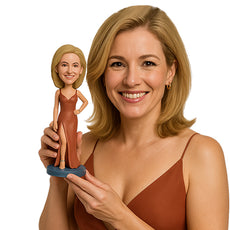 Custom Bobblehead Sexy bridesmaid wearing a one strap shoulder dress showing one leg out with one han on the hip - Wedding & Couples Bridesmaids Personalized Bobblehead & Action Figure