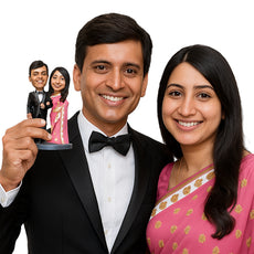 Custom Bobblehead Indian Bride And Groom Wearing A Beautiful Traditional Attire - Wedding & Couples Bride & Groom Personalized Bobblehead & Cake Topper