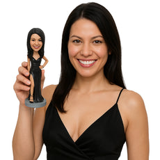 Custom Bobblehead Bridesmaid Wearing Trendy Strapless Split Gown - Wedding & Couples Bridesmaids Personalized Bobblehead & Cake Topper