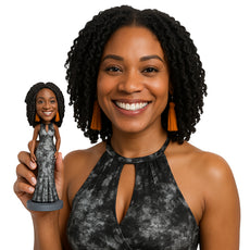 Custom Bobblehead Striking female on a long beautiful dress holding a hand purse - Wedding & Couples Bridesmaids Personalized Bobblehead & Action Figure