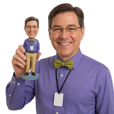 Custom Bobblehead Nice looking office worker guy wearing a bow tie and long sleeve shirt with both hands inside pockets - Careers & Professionals Corporate & Executives Personalized Bobblehead & Action Figure