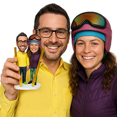 Custom Bobblehead Ski couple on the snow all geared up with ski pads in hand - Wedding & Couples Couple Personalized Bobblehead & Action Figure