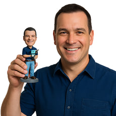 Custom Bobblehead Handyman Wearing T-Shirt And Jeans Working With A Drill Machine - Careers & Professionals Architects & Engineers Personalized Bobblehead & Cake Topper