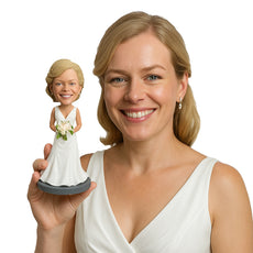 Custom Bobblehead Gorgeous looking bride wearing a swell dress and holding a bouquett - Wedding & Couples Brides Personalized Bobblehead & Action Figure