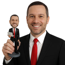 Custom Bobblehead Man Wearing Shirt While Holding A Laptop, Like A Stock Breaker - Careers & Professionals Corporate & Executives Personalized Bobblehead & Cake Topper