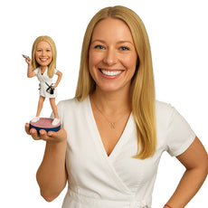 Custom Bobblehead Female Nurse In Her Medical Outfit Showing The Way - Careers & Professionals Nurses Personalized Bobblehead & Cake Topper