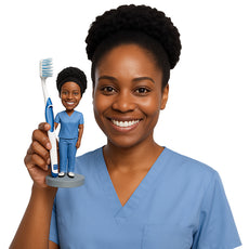 Custom Bobblehead Nice dentist guy streching his arm out to hold a real tooth brush wearing scrubs - Careers & Professionals Dentists Personalized Bobblehead & Action Figure
