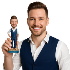 Custom Bobblehead Destination Wedding Groomsman Standing On The Beach Sand - Wedding & Couples Groomsman & Best Men Personalized Bobblehead & Cake Topper