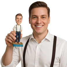 Custom Bobblehead Wedding Best Man At A Beach Wearing Suspenders - Wedding & Couples Groomsman & Best Men Personalized Bobblehead & Cake Topper
