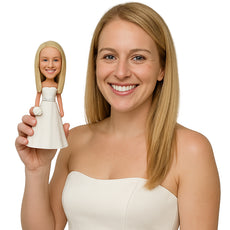 Custom Bobblehead Lady Wearing Strapless Beautiful Gown - Wedding & Couples Brides Personalized Bobblehead & Cake Topper