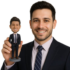 Custom Bobblehead The Groom Dressed In A Fancy Suit - Wedding & Couples Grooms Personalized Bobblehead & Cake Topper
