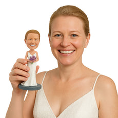 Custom Bobblehead Beautiful Bride posing with her bouquet in hand with a nice strap dress - Wedding & Couples Brides Personalized Bobblehead & Action Figure