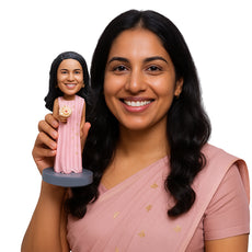 Custom Bobblehead Bridesmaid wearing a nice sari  dress and holding a flower - Wedding & Couples Bridesmaids Personalized Bobblehead & Action Figure