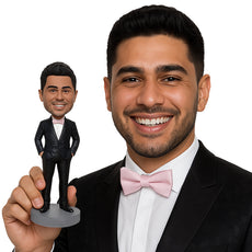 Custom Bobblehead Nice looking groomsman wearing a cool bowtie with hands inside pocket - Wedding & Couples Groomsman & Best Men Personalized Bobblehead & Action Figure
