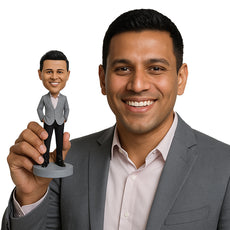 Custom Bobblehead Good looking bestman in a nice suit and hands inside pckets - Wedding & Couples Groomsman & Best Men Personalized Bobblehead & Action Figure