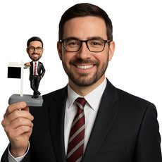 Custom Bobblehead Male Real Estate Agent In Trendy Suit Standing By Sign - Careers & Professionals Real Estate Agents Personalized Bobblehead & Cake Topper