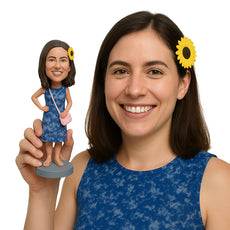 Custom Bobblehead Casual lady wearing nice summer dress with sandals and a pretty purse at the side - Leisure & Casual Casual Females Personalized Bobblehead & Action Figure