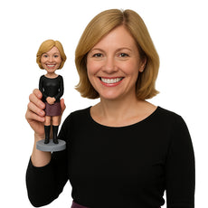 Custom Bobblehead Beautiful Lady In Skirt With Hands Clenched - Leisure & Casual Casual Females Personalized Bobblehead & Cake Topper