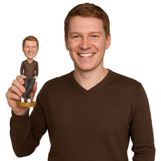 Custom Bobblehead Good Looking Boy Wearing Casual Long-Sleeved T-Shirt And Jeans With Sneaker Posing With His Leg Crossed - Leisure & Casual Casual Males Personalized Bobblehead & Cake Topper