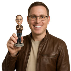 Custom Bobblehead Handsome Looking Man Wearing A Leather Jacket And Front-Flat Pant With Casual Shoes - Leisure & Casual Casual Males Personalized Bobblehead & Cake Topper