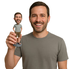 Custom Bobblehead Handsome Male Having Wonderful Time Wearing A T-Shirt And Short Pane With Slippers - Leisure & Casual Casual Males Personalized Bobblehead & Cake Topper