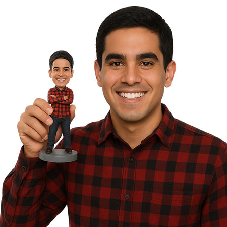 Custom Bobblehead Fashionable Boy Wearing A Shirt And Jeans With Shoes - Leisure & Casual Casual Males Personalized Bobblehead & Cake Topper