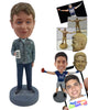 Custom Bobblehead Great lookng boss dude with trendy jacket and pants holding a cup of coffee - Leisure & Casual Casual Males Personalized Bobblehead & Action Figure