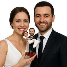 Custom Bobblehead Groom Carrying Bride And Heading To The Altar - Wedding & Couples Bride & Groom Personalized Bobblehead & Cake Topper