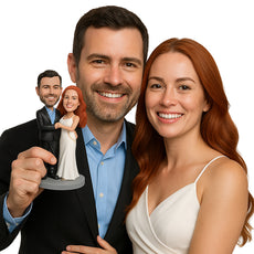 Custom Bobblehead Wedding Couple Holding Hands Ready For Their Married Life - Wedding & Couples Bride & Groom Personalized Bobblehead & Cake Topper
