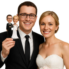 Custom Bobblehead Charming Couple In Wedding Attire Holding Each Others Hands - Wedding & Couples Bride & Groom Personalized Bobblehead & Cake Topper