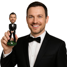 Custom Bobblehead Best Man Golfer In Classy Formal Outfit - Wedding & Couples Groomsman & Best Men Personalized Bobblehead & Cake Topper