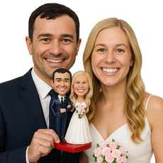 Custom Bobblehead Newly Wed Couple Holding Hands Ready For Their Photo Shoot Session - Wedding & Couples Bride & Groom Personalized Bobblehead & Cake Topper