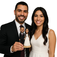 Custom Bobblehead Attractive Wedding Couple In Wedding Attire Holding Hands - Wedding & Couples Bride & Groom Personalized Bobblehead & Cake Topper