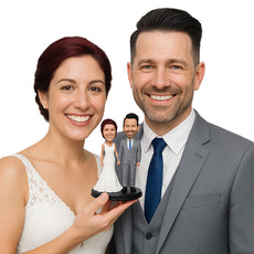 Custom Bobblehead Wedding Couple Wearing Eye-Catching Wedding Attire - Wedding & Couples Bride & Groom Personalized Bobblehead & Cake Topper