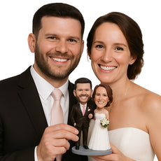 Custom Bobblehead Charming Wedding Couple In Wedding Attire With A Bouquet In Hand - Wedding & Couples Bride & Groom Personalized Bobblehead & Cake Topper