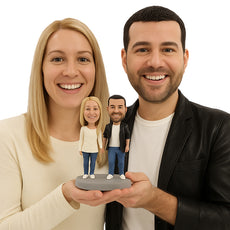 Custom Bobblehead Stylish Modern Couple In Fashionable Casual Outfit - Wedding & Couples Couple Personalized Bobblehead & Cake Topper