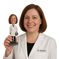 Custom Bobblehead Female Optometrist In Her Medical Attire With A Prop In Her Hand - Careers & Professionals Optometrists Personalized Bobblehead & Cake Topper